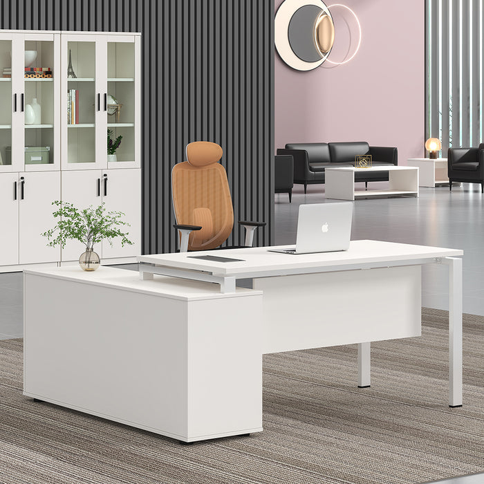 Emery 160cm L-Shaped Executive Desk White