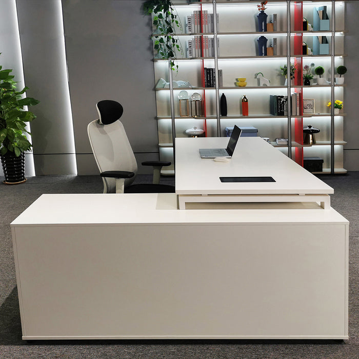 Emery 160cm L-Shaped Executive Desk White