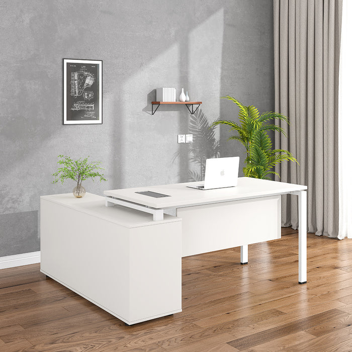 Emery 160cm L-Shaped Executive Desk White