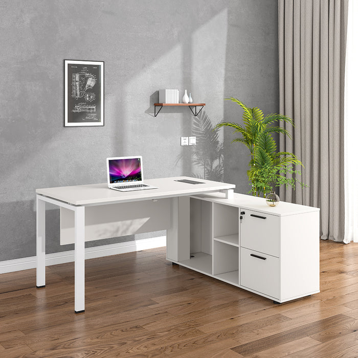Emery 160cm L-Shaped Executive Desk White