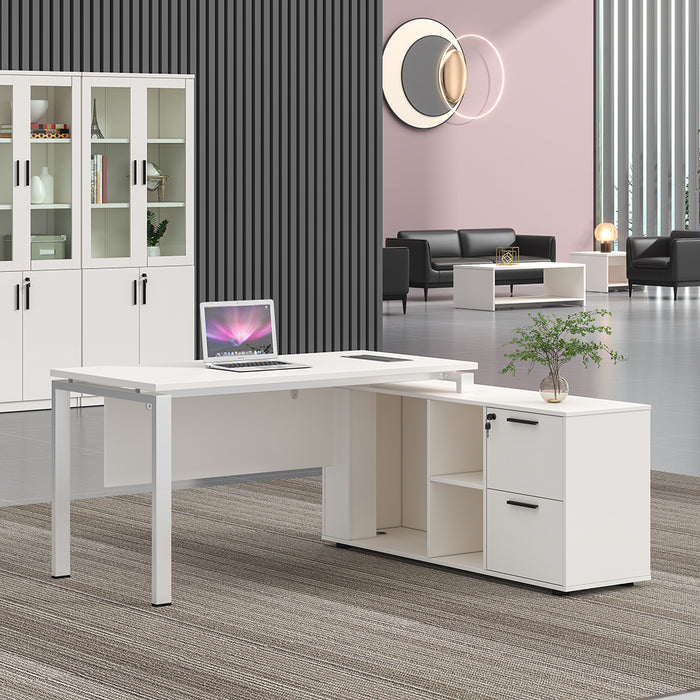 Emery 160cm L-Shaped Executive Desk White