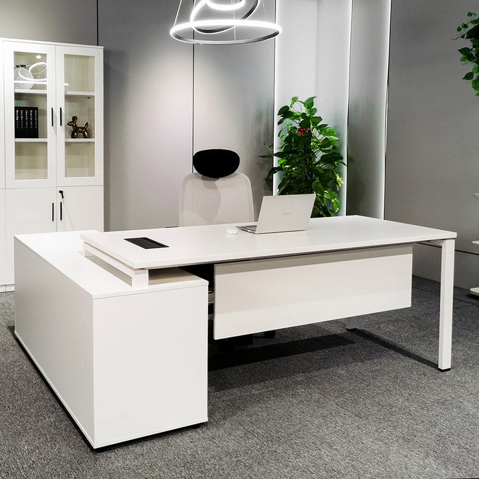 Emery 160cm L-Shaped Executive Desk White