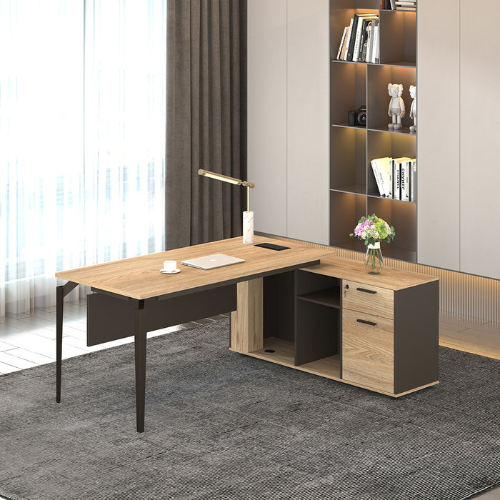 Ellis 180cm L-Shaped Executive Desk Oak Grey