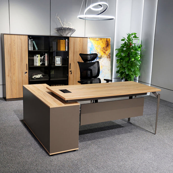 Ellis 180cm L-Shaped Executive Desk Oak Grey