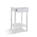 [Brand] white side table with drawer and bottom shelf.