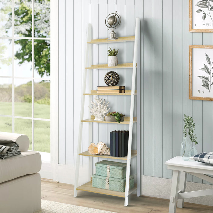 Chole 6 Tier Display Shelf Rack White & Oak