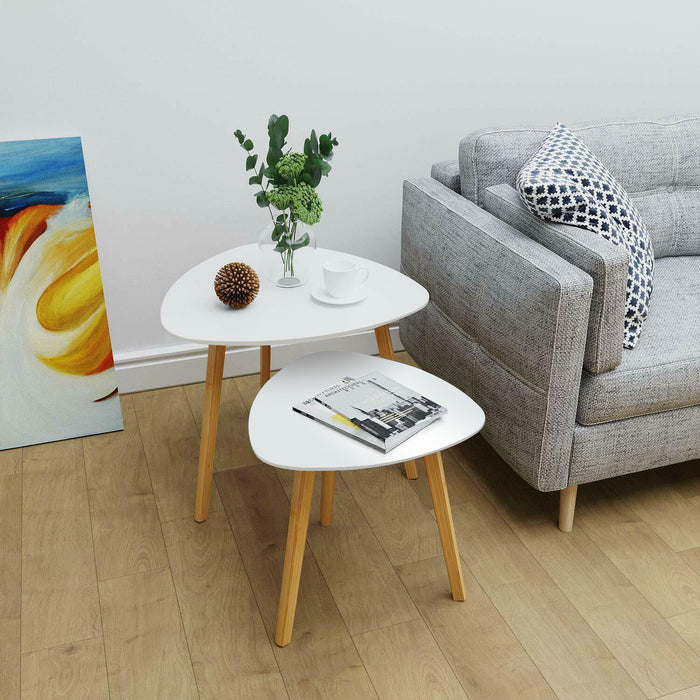 Aura 2 Piece Triangle Wood Coffee Table Set White