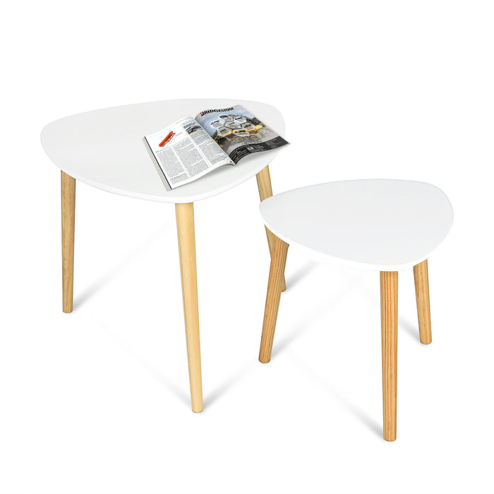 Aura 2 Piece Triangle Wood Coffee Table Set White