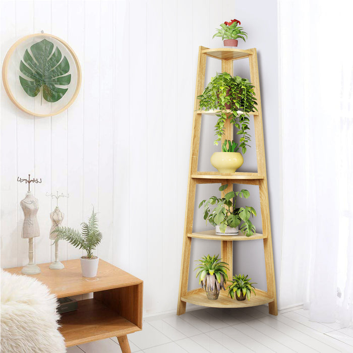 Hawaii 5 Tier Diplay Ladder Corner Shelf Rack Oak
