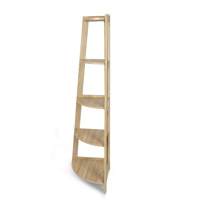 Hawaii 5 Tier Diplay Ladder Corner Shelf Rack Oak