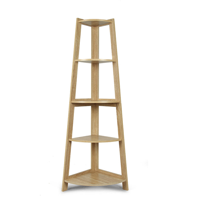 Hawaii 5 Tier Diplay Ladder Corner Shelf Rack Oak