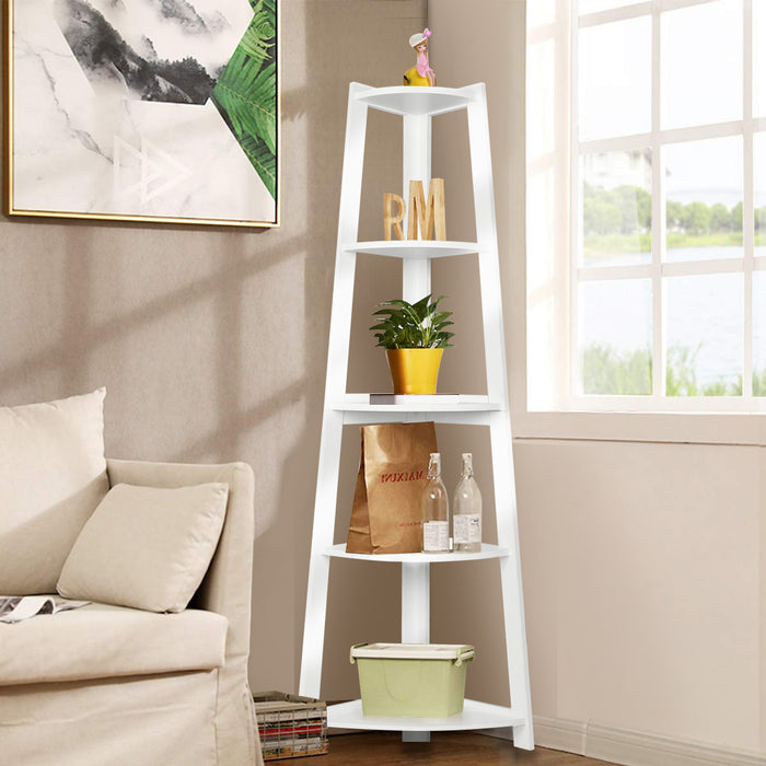 Hawaii 5 Tier Diplay Ladder Corner Shelf Rack White