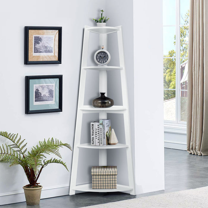 Hawaii 5 Tier Diplay Ladder Corner Shelf Rack White