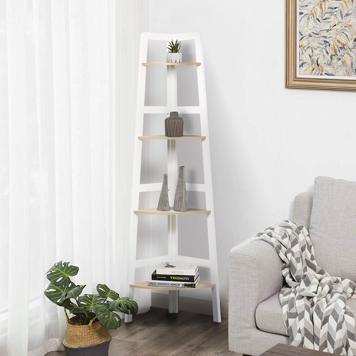 Hawaii 4 Tier Display Ladder Corner Shelf Rack White