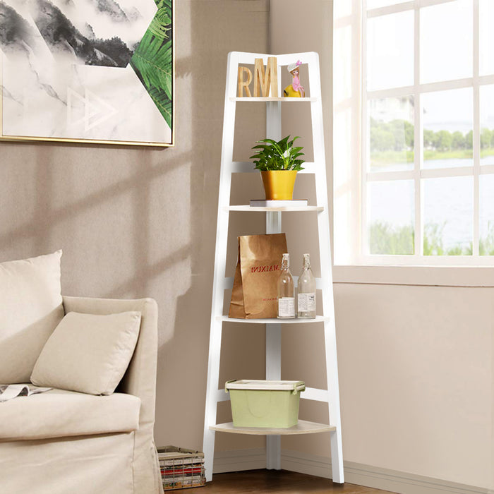 Hawaii 4 Tier Display Ladder Corner Shelf Rack White