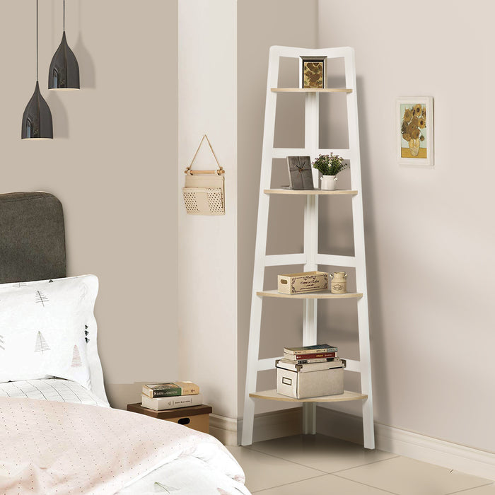 Hawaii 4 Tier Display Ladder Corner Shelf Rack White