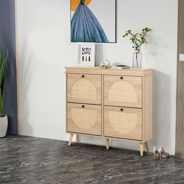 Westly Rattan Shoe Cabinet with 4 Doors Oak