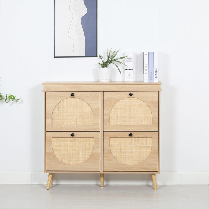 Westly Rattan Shoe Cabinet with 4 Doors Oak