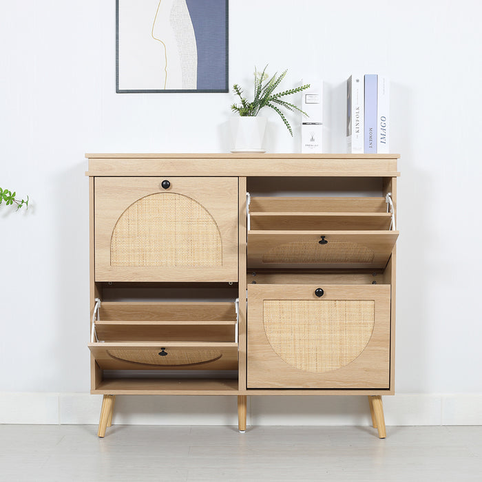 Westly Rattan Shoe Cabinet with 4 Doors Oak