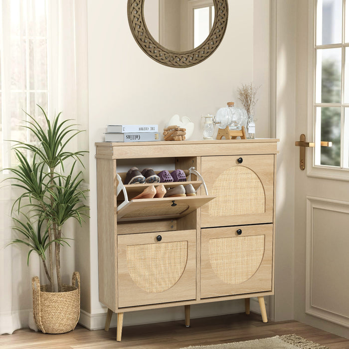 Westly Rattan Shoe Cabinet with 4 Doors Oak