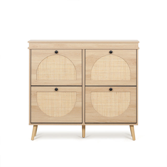 Westly Rattan Shoe Cabinet with 4 Doors Oak
