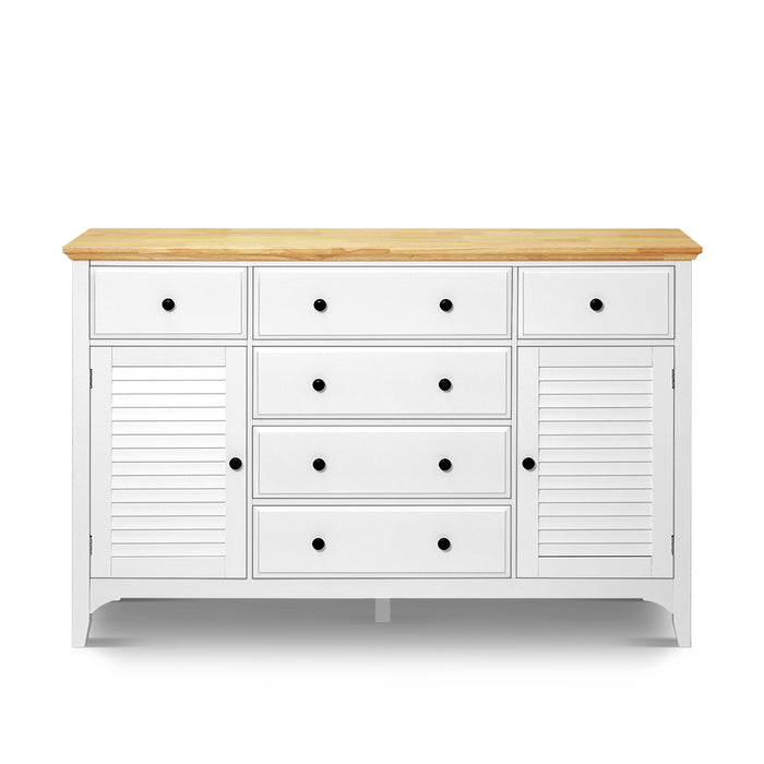 Madison 2 Door 6 Drawer Solid Wood Top Buffet Sideboard White