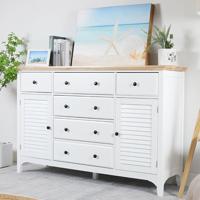 Madison 2 Door 6 Drawer Solid Wood Top Buffet Sideboard White