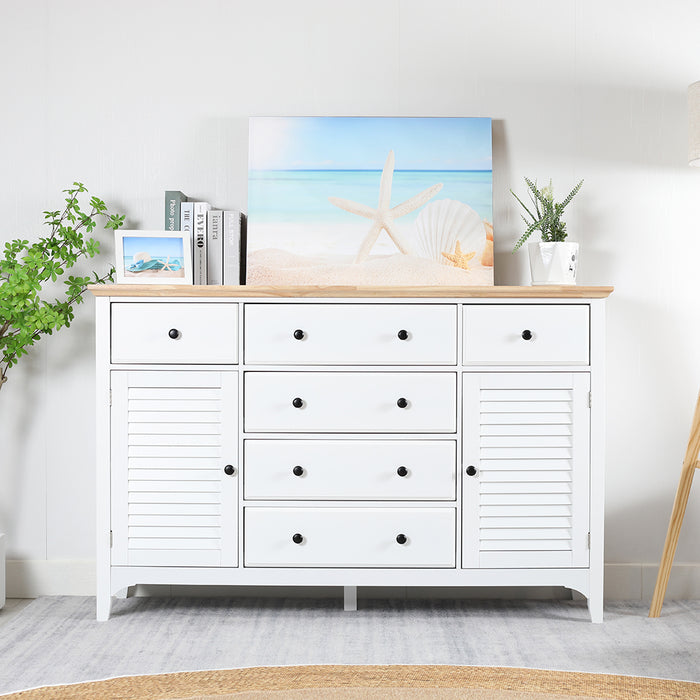 Madison 2 Door 6 Drawer Solid Wood Top Buffet Sideboard White