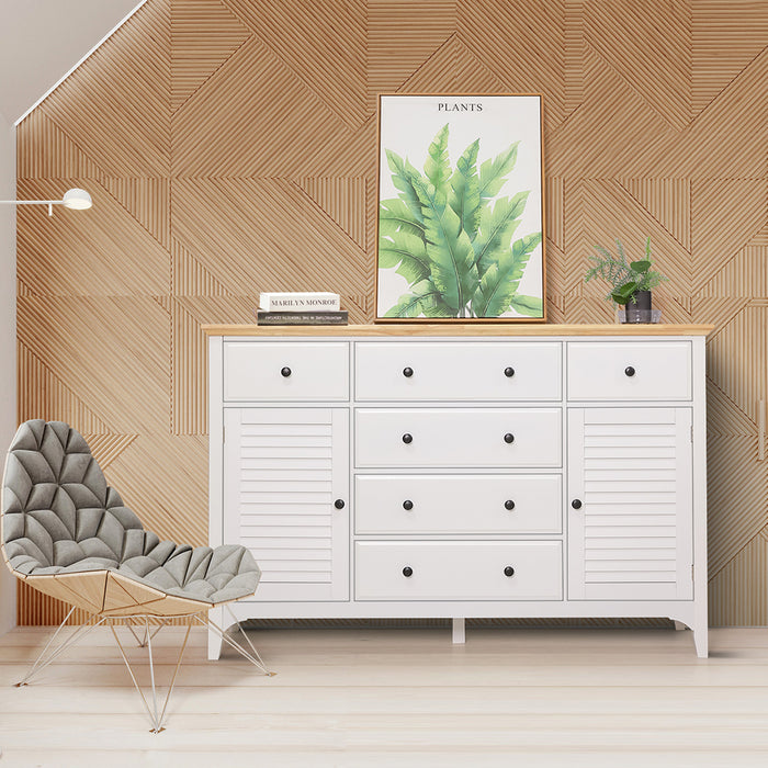 Madison 2 Door 6 Drawer Solid Wood Top Buffet Sideboard White