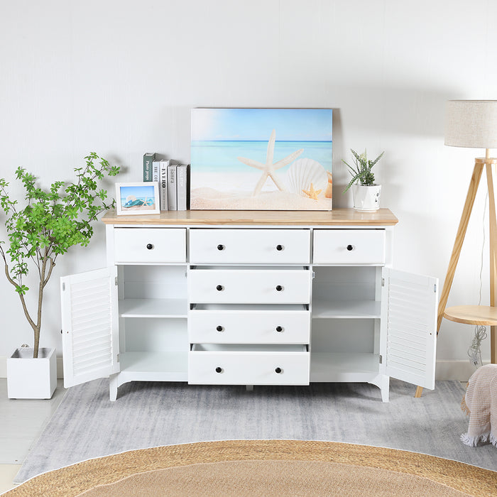 Madison 2 Door 6 Drawer Solid Wood Top Buffet Sideboard White