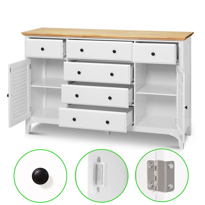 Madison 2 Door 6 Drawer Solid Wood Top Buffet Sideboard White