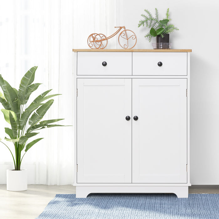 Elwood 2 Door 2 Drawer Solid Wood Top Storage Cabinet White