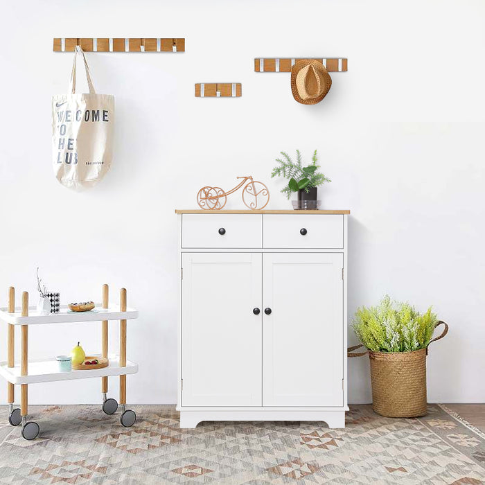 Elwood 2 Door 2 Drawer Solid Wood Top Storage Cabinet White