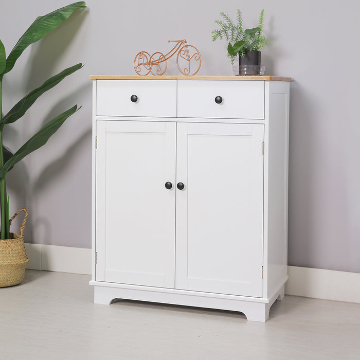 Elwood 2 Door 2 Drawer Solid Wood Top Storage Cabinet White