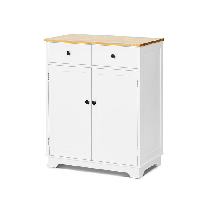 Elwood 2 Door 2 Drawer Solid Wood Top Storage Cabinet White