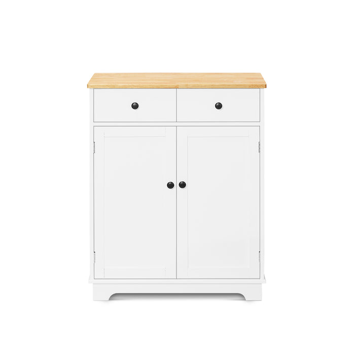 Elwood 2 Door 2 Drawer Solid Wood Top Storage Cabinet White
