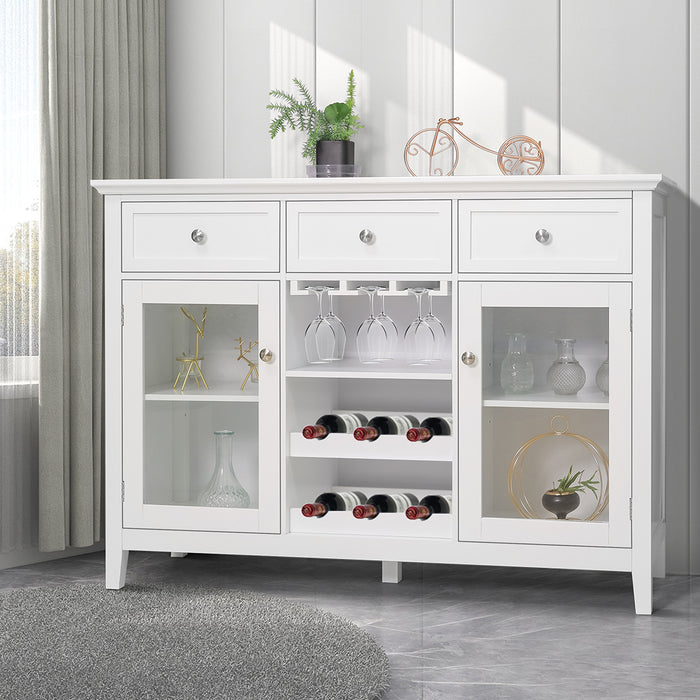 Mission 3 Drawer 2 Door Buffet Sideboard with Wine Rack White