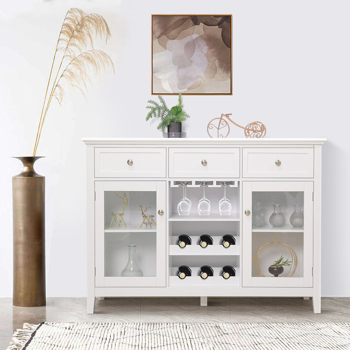 Mission 3 Drawer 2 Door Buffet Sideboard with Wine Rack White