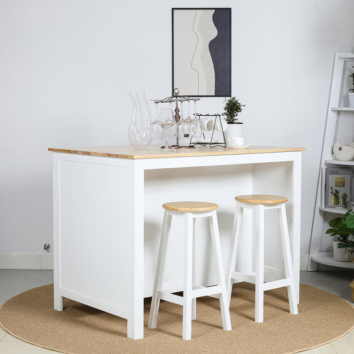 Norman Kitchen Bar Island and Stools Set White