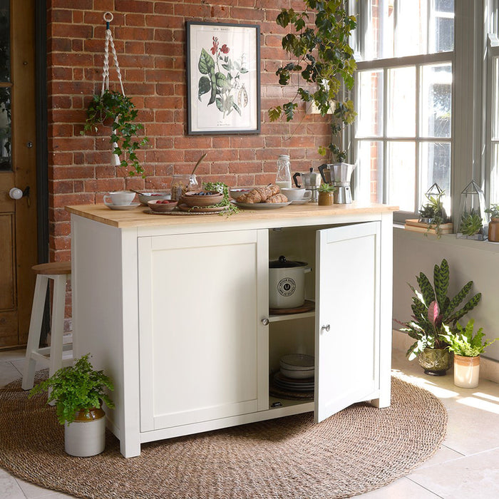 Norman Kitchen Bar Island and Stools Set White