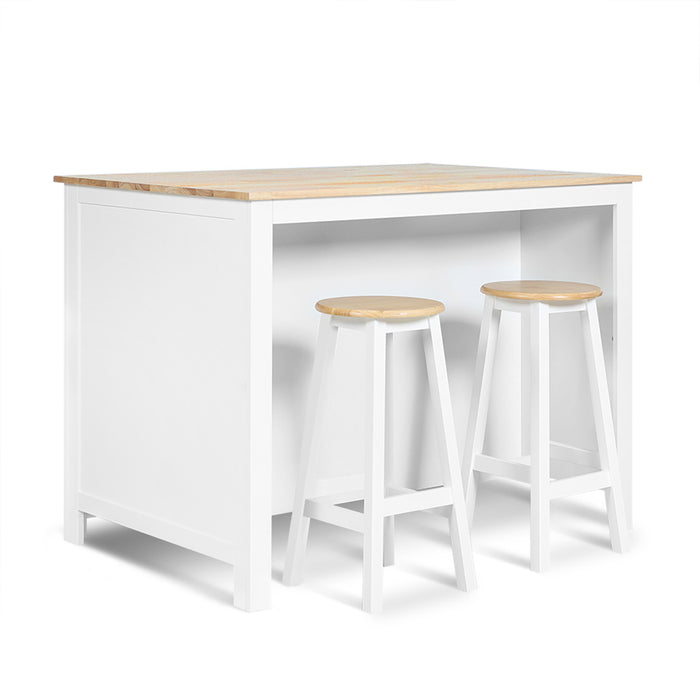 Norman Kitchen Bar Island and Stools Set White