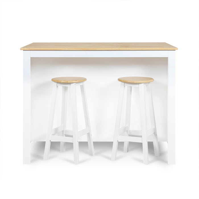 Norman Kitchen Bar Island and Stools Set White