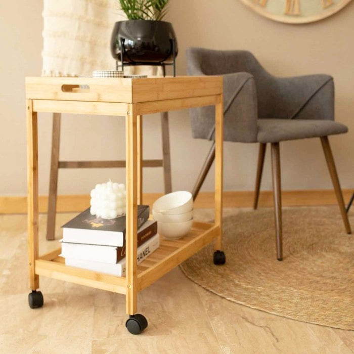 Colin Bamboo 2-Tier Kitchen Serving Cart Trolley Natural