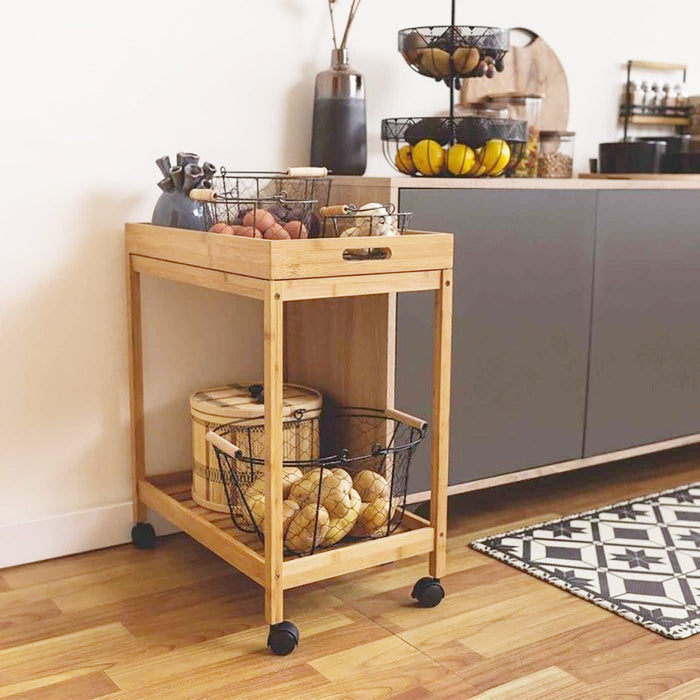 Colin Bamboo 2-Tier Kitchen Serving Cart Trolley Natural