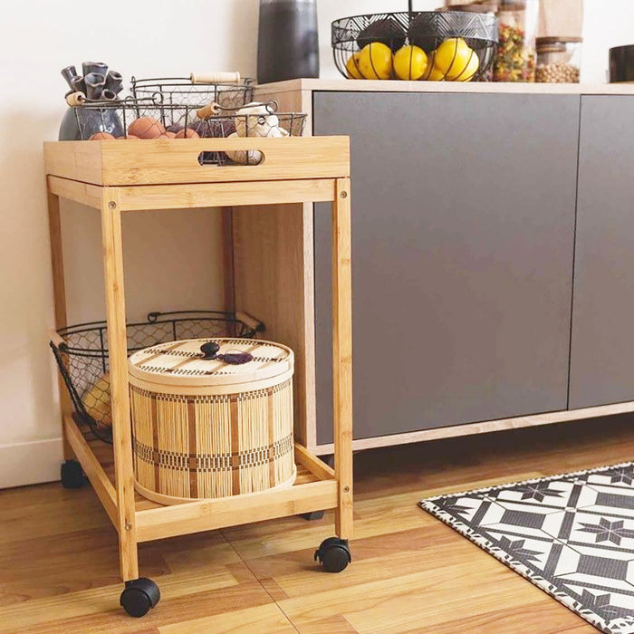 Colin Bamboo 2-Tier Kitchen Serving Cart Trolley Natural