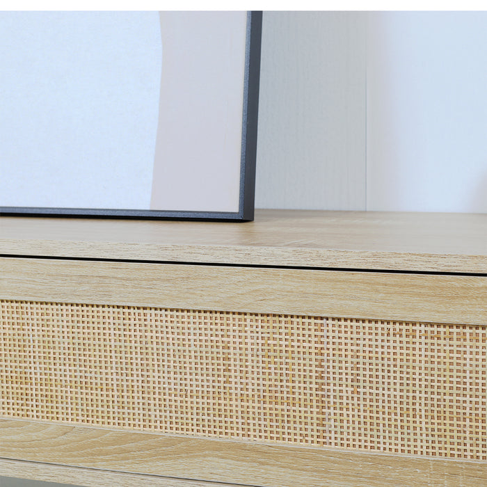 Floating Wall Mounted TV Stand Rattan Sliding Door Hover Entertainment Unit Oak