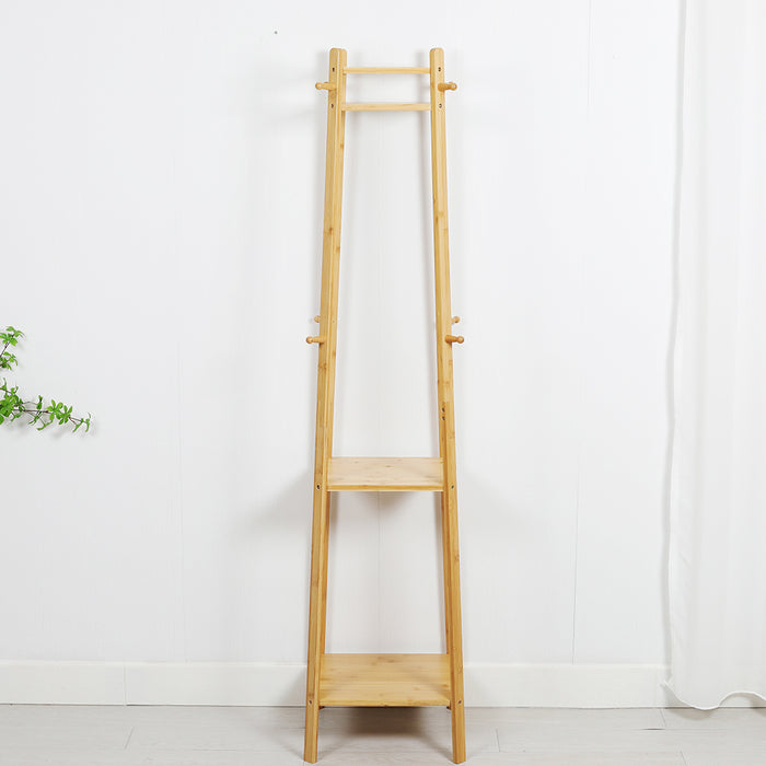 Colin Bamboo Coat Rack with Storage Shelves Natural