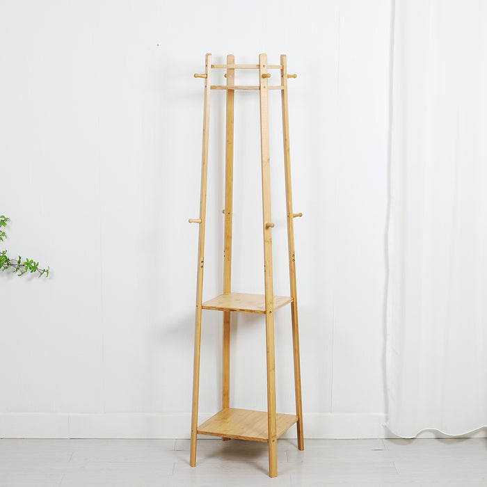 Colin Bamboo Coat Rack with Storage Shelves Natural