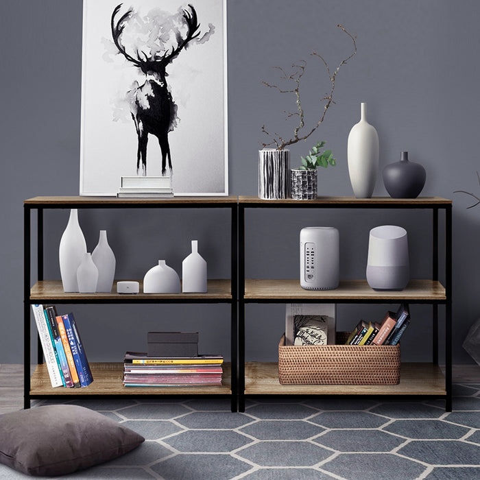 Rome Industrial Style 3-Tier Storage Bookshelf Oak