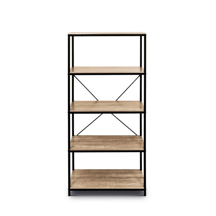 Rome Industrial Style 5-Tier Storage Bookshelf Oak